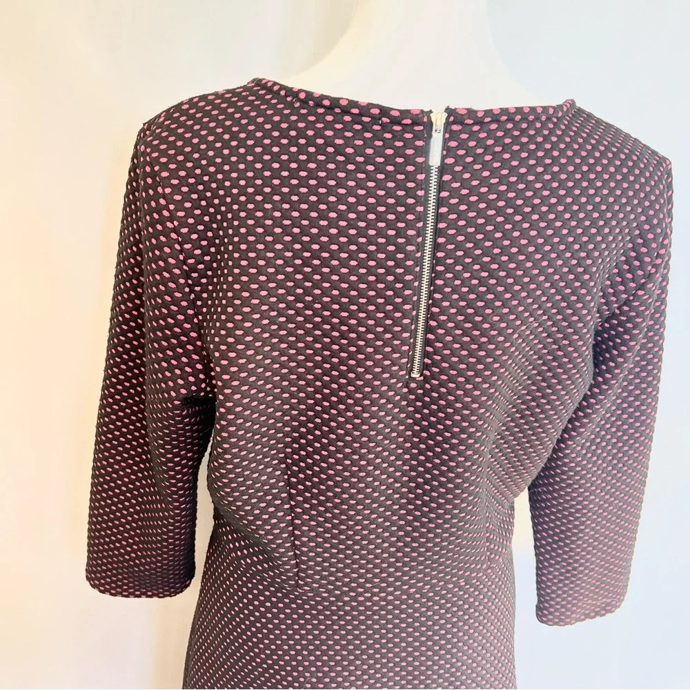 NY Collection A Line Polka Dot Dress Black Pink 3/4 Sleeve Back Zip Size Medium - Picture 10 of 15